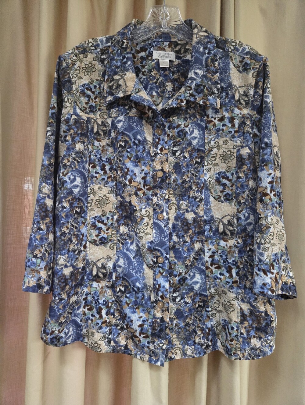 Liz Claiborne Navy Blue and White Long Sleeve Plaid Top - Picture 16 of 16